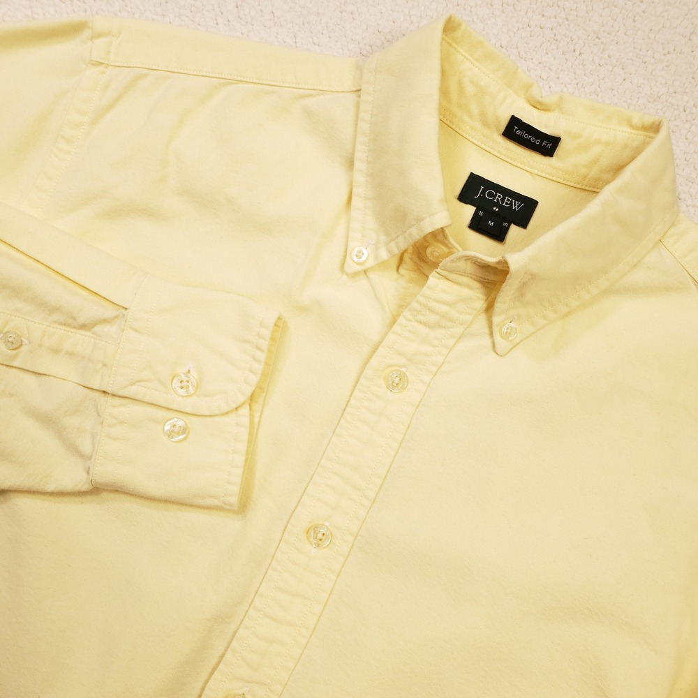 J.Crew Button Down Men Medium Yellow Tailored Fit Oxford Shirt Long Sleeve OCBD